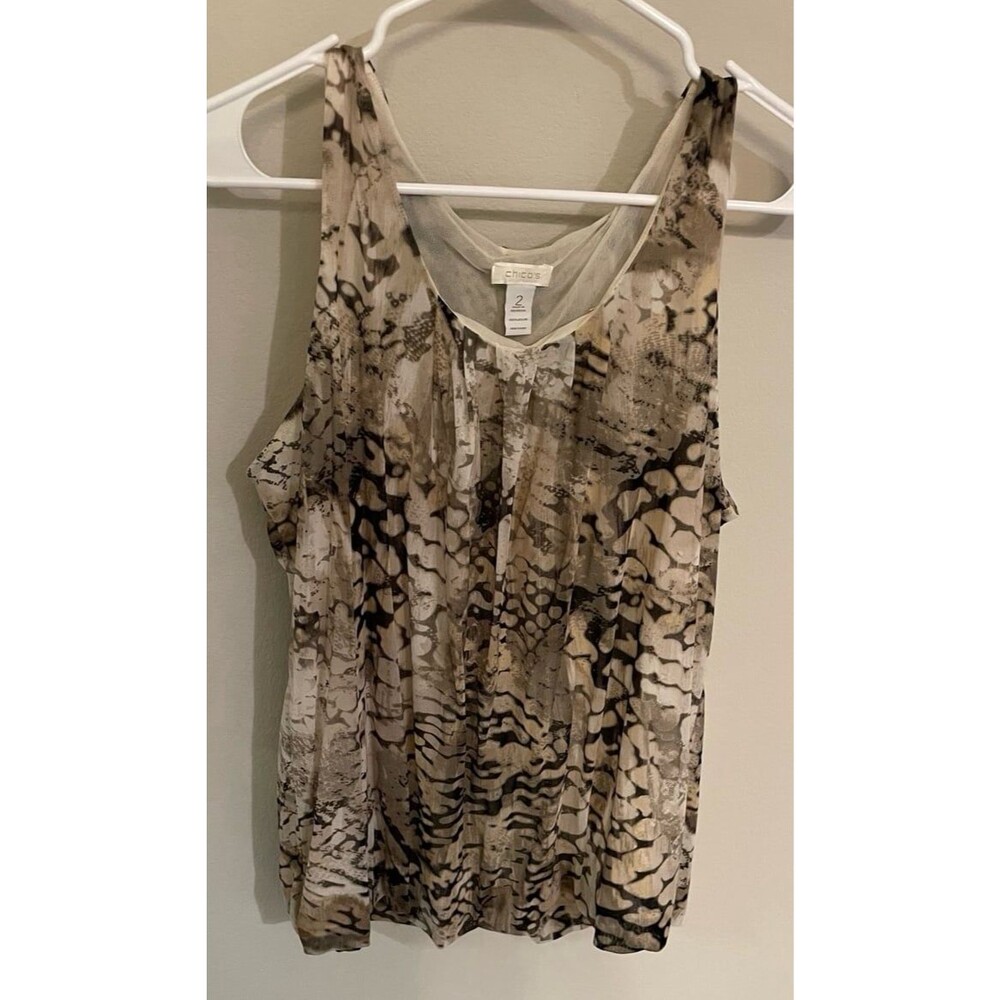 Taupe & Cream Chico’s Chicos Women’s Ladies Tank Cami Shirt, Size 2